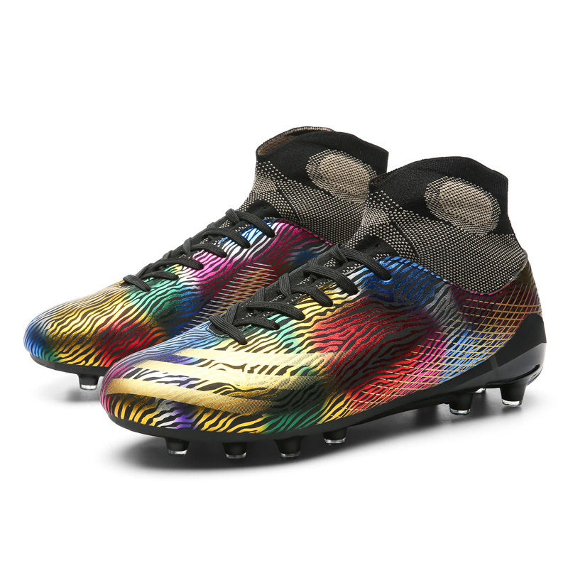 Venta al por mayor zapatos de fútbol juvenil para hombres y mujeres transpirables color de pato mandarín color de alto contraste color casual largo hierba de uñas zapatos de entrenamiento para niños