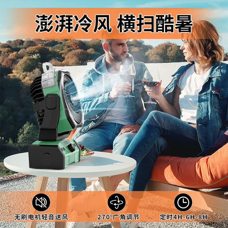 新品跨境带喷雾户外露营风扇可充电大容量超长续航便携式LED灯扇|undefined