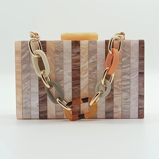 2023 Cross-border Foreign Trade Bag Striped Champagne Color Stitching Acrylic Evening Bag Shoulder Crossbody Handbag