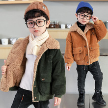 2023冬季新款男童條絨羊羔毛外套中小童韓版洋氣加絨加厚保暖棉服