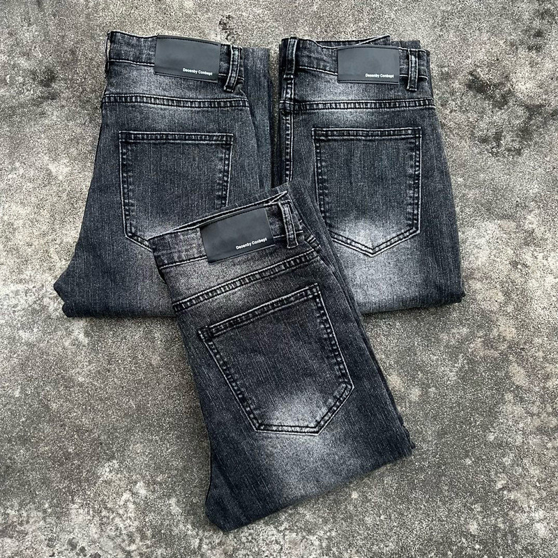 DC Retro Black Bamboo Cotton Flared Jeans High Version Faded Lightning Pattern for Men And Women mid Waist Straight Pants_mkmklike.com