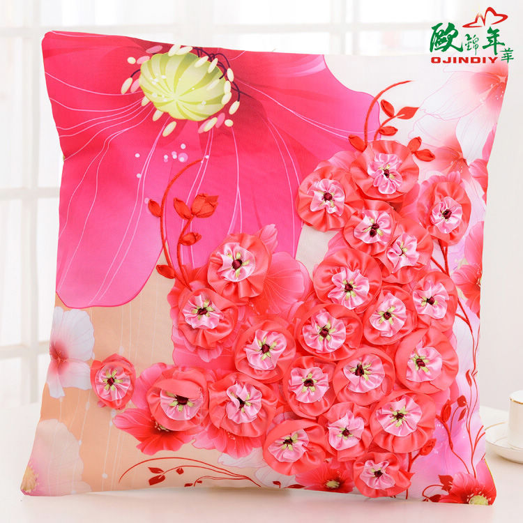 Oujin fábrica cinta de seda bordado almohada cojín cubierta sala de estar dormitorio flor tridimensional hecho a mano DIY punto de cruz entrega de una sola pieza