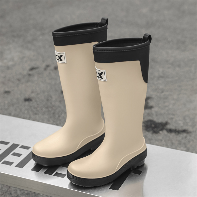 Botas de lluvia de tubo alto, botas de lluvia de moda para mujer, zapatos impermeables de suela gruesa para exteriores, zapatos de goma y botas de agua de tubo largo de terciopelo, mujeres transfronterizas image 9