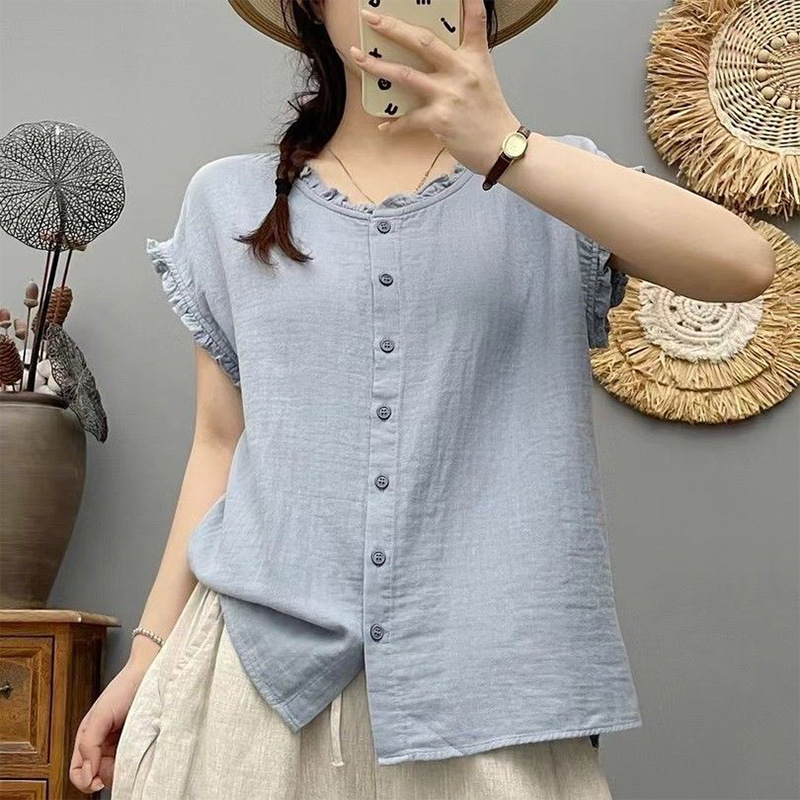 Summer New Cotton and Linen Sleeveless Vest Shirt Women's Lace Collar Loose Casual Cardigan Artistic Home Wear Top Summer New Cotton and Linen Sleeveless Vest Shirt Women's Lace Collar Loose Casual Cardigan Artistic Home Wear Top