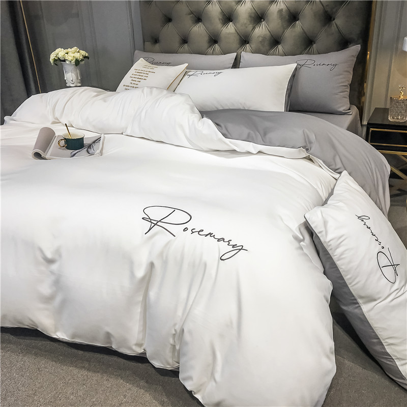 Antarctic Solid Color Washed Cotton Four-Piece Bedding Set, Embroidered Four-Piece Gift Set, Live Stream and Micro-Commerce Dropshipping