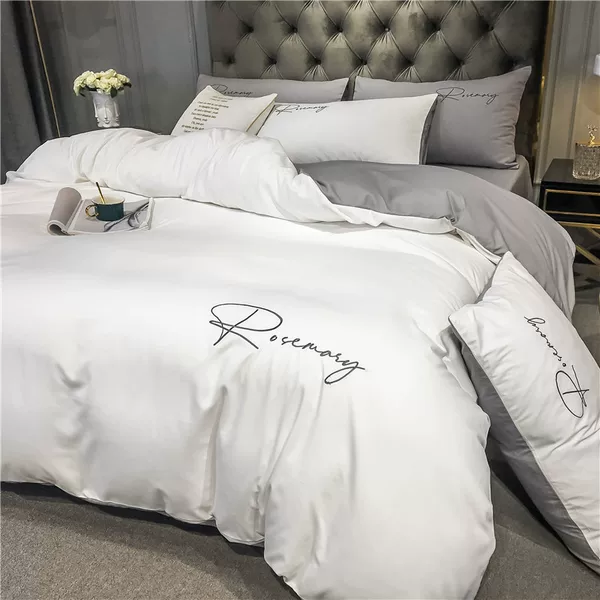 Antarctic Solid Color Washed Cotton Four-Piece Bedding Set, Embroidered Four-Piece Gift Set, Live Stream and Micro-Commerce Dropshipping
