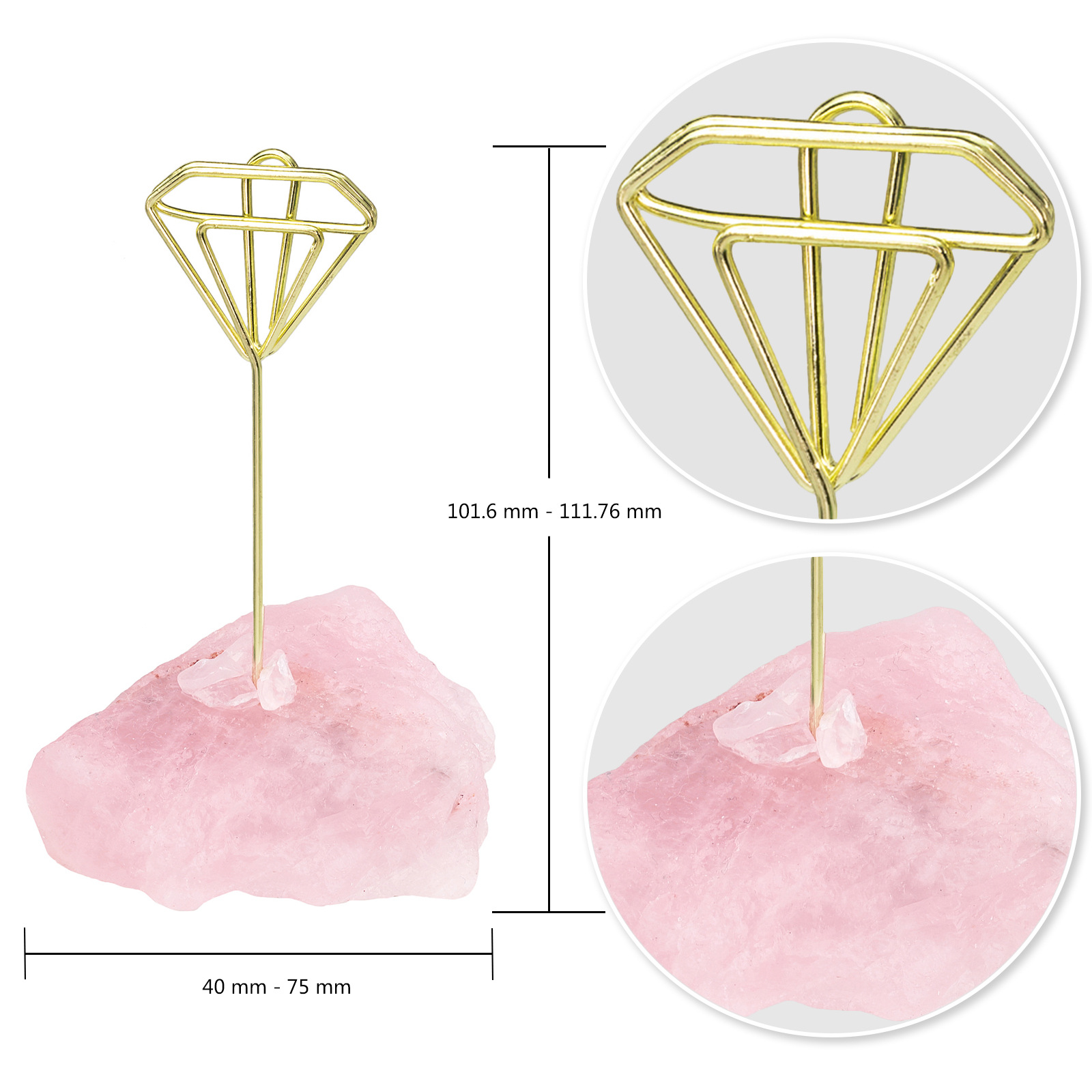 天然粉晶原石底创意金属图案便签夹 立式ins风简约卡片留言照片夹 undefined