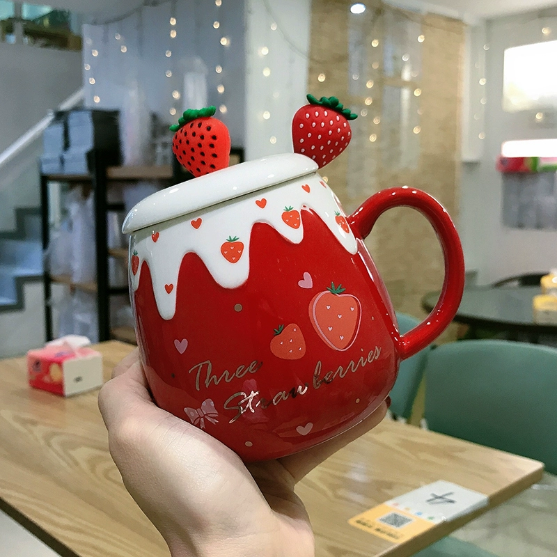 A5L милый девчачий керамический strawberry сердце студентам мальчик и девочка маленькая свежая личность офис домашняя чай пить лошадь