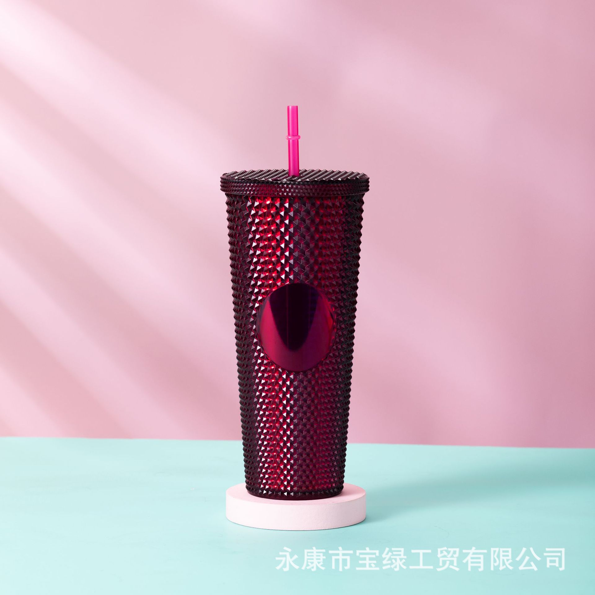 Taza de Plástico de Doble Capa 710ml, con Sorbete, Diseño Diamante/Durian, Transfronteriza