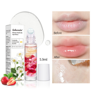 Lakerain Roller Ball Lip Oil Moisturizing Flower Lip Gloss Watery Lip Gloss