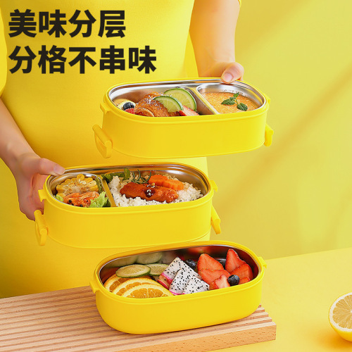 Little Yellow Duck Three-layer Lunch Box Cute Microwave Heating Insulation Box Portable Office Worker Compartment Lunch Box Set