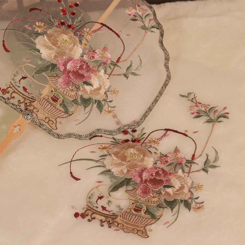 锦呈浮光【花篮图】团扇口金包diy材料绣花片手工手作汉服配饰