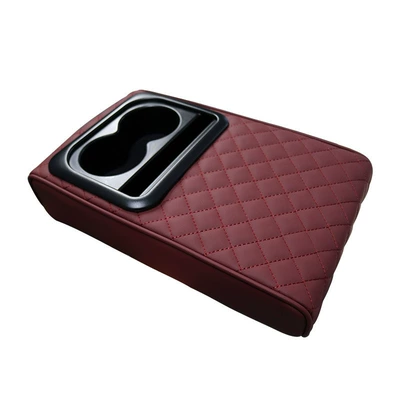 Armrest box pad universal car cup holder storage - gt-3-2-embroidery-model-5-burgundy