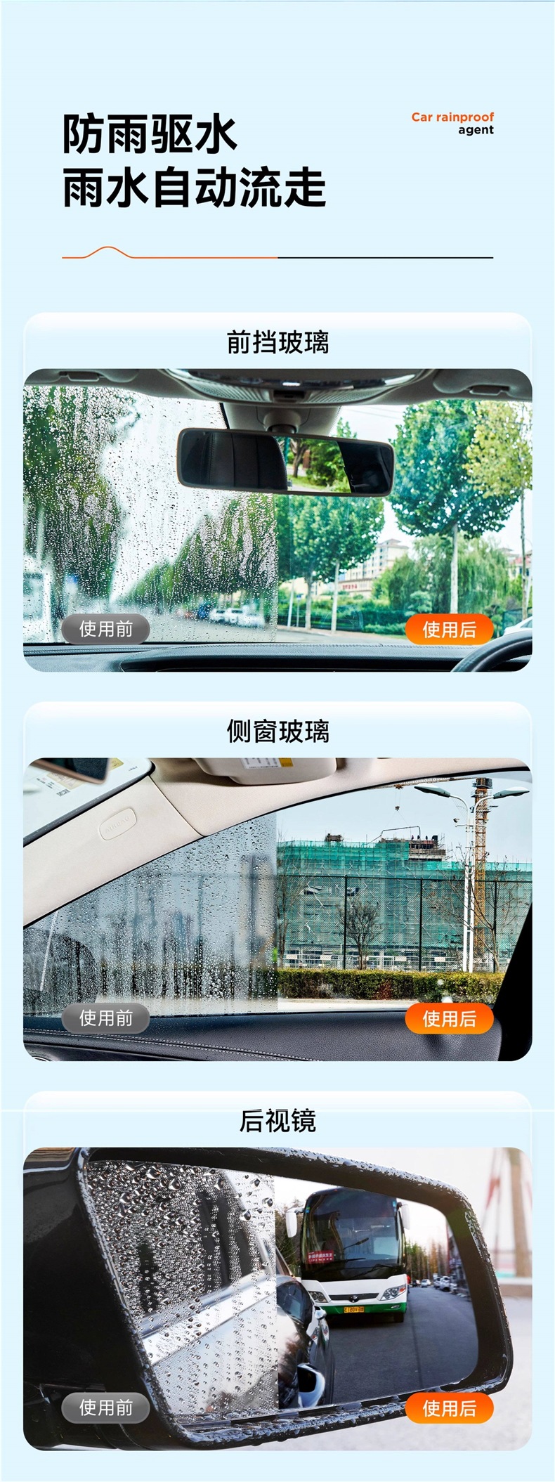 Rearview Mirror Car Anti-Rain Spray Anti-Fog Agent Waterproof Car Window Glass Long-Lasting Defogging Spray for Rainy Days