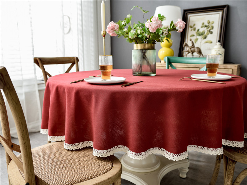 Tovaglia nordica semplice impermeabile in tinta unita in cotone e lino con nappe per tavolo da pranzo rotondo, tovaglia da tavolino_voghion.com