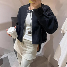 立领休闲短外套女2026春季新款小个子洋气减龄纯色嵌线夹克上衣潮