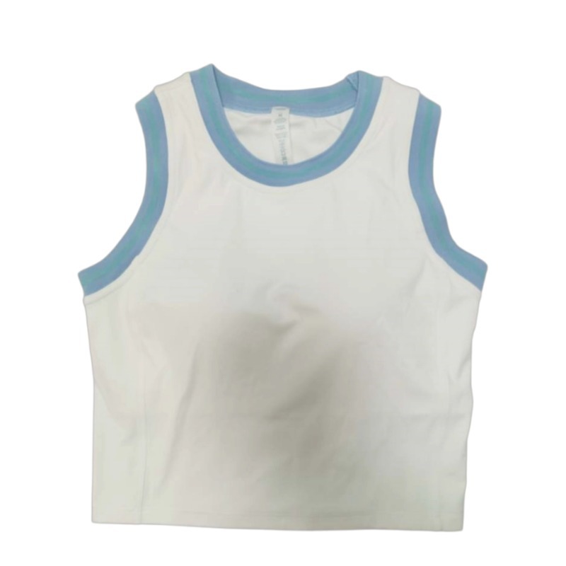 [Traje deportivo] chaleco de bra de cuello redondo de mujer, cintura alta, color combinado, vestido de tenis de pliegues secos rápidos, ropa apretada.