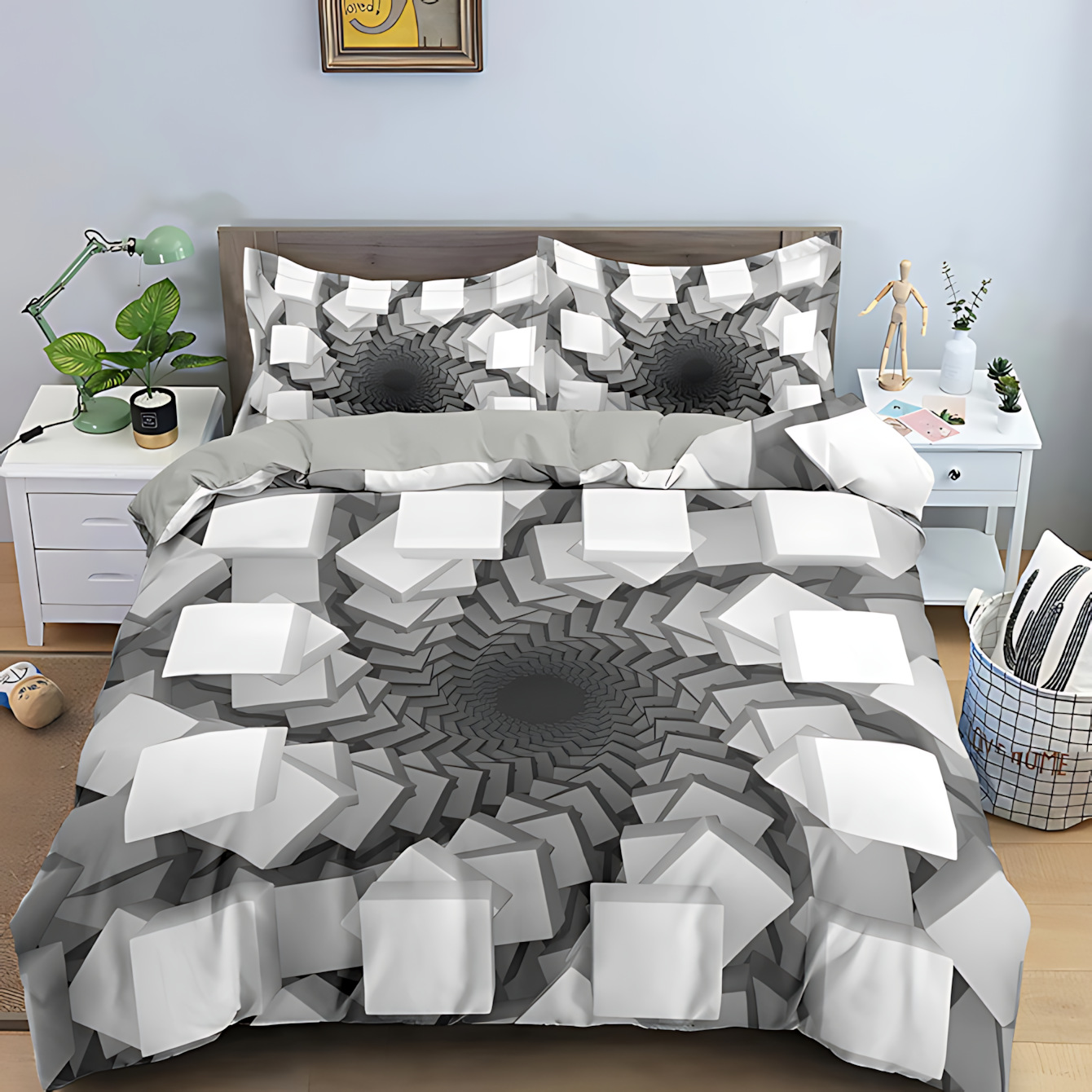 TEMU / JIT Abstract 3D Digital Printed Colchón Colchón Kit de ropa de cama para dibujar