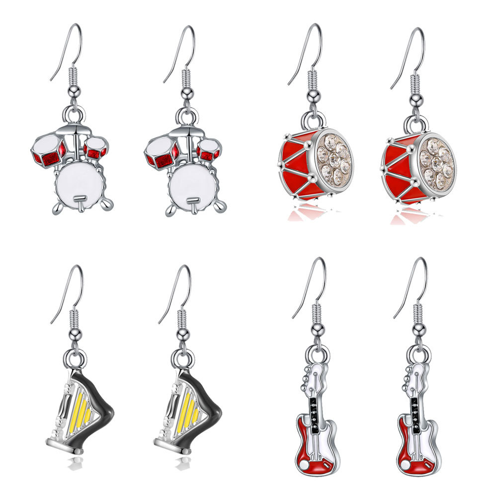 Amazon Literary Style Music Instrument Ear Hooks Women's Music Festival Ear Accessories Drum Kit Guitar Harp Earrings