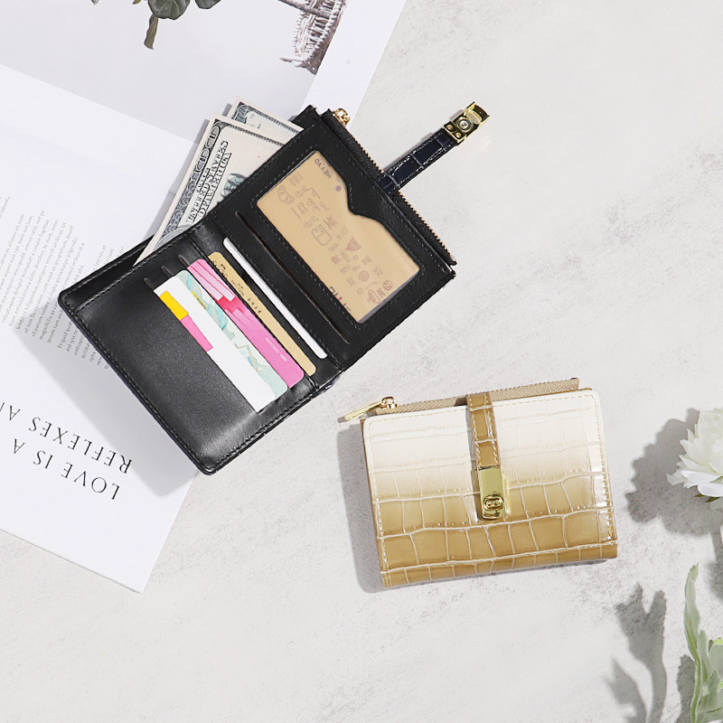 Monedero plegable con diseño de piedras para mujer, moderno y versátil, diseño de color degradado, cartera de verano, estilo corto y sencillo para estudiantes.