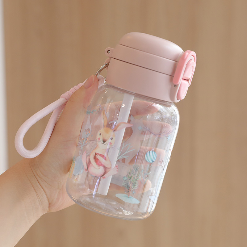 シンプルで見栄えの良いダブルストローカップ、かわいい学生落下防止子供用ケトル、大容量のポータブルプラスチックウォーターカップ|undefined