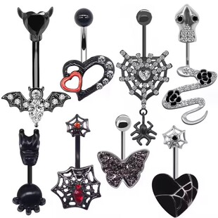 Gaibei Europe and the United States cross-border spider belly button ring dragon navel nail Halloween black series heart-shaped bat piercing jewelry