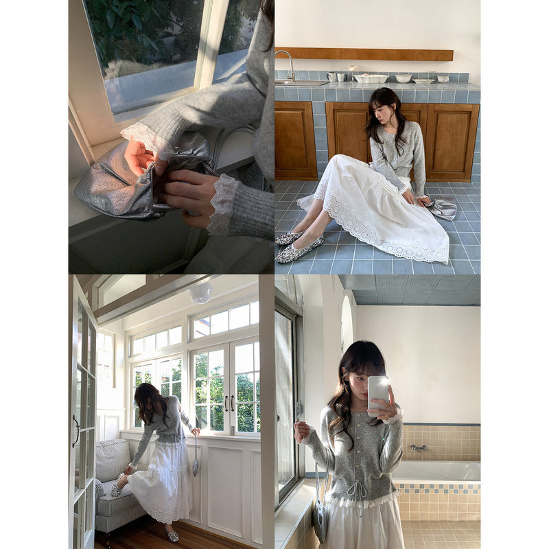 Lace Patchwork Drawstring Knit Cardigan for Women, Spring 2026 New Style, Slightly Loose Fit, Waist-Cinching, Slimming Top Lace Patchwork Drawstring Knit Cardigan for Women, Spring 2026 New Style, Slightly Loose Fit, Waist-Cinching, Slimming Top