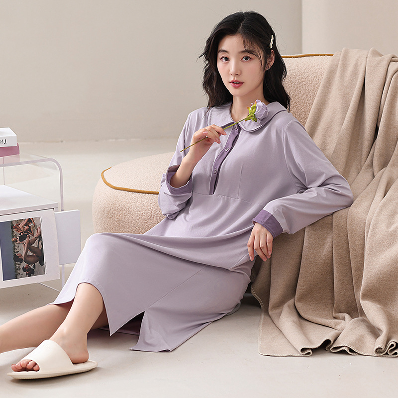 봄 가을 겨울 새로운 시원한 면화 풀 프레임 긴 소매 단색 배달을 기다리고 임산부의 잠옷을 편안한 레저 홈 밖에서 입을 수 있습니다