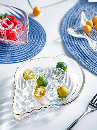 Glass plate dipping plate exquisite fruit plate gold-rimmed plate home living room dishes tableware sauce plate snack plate