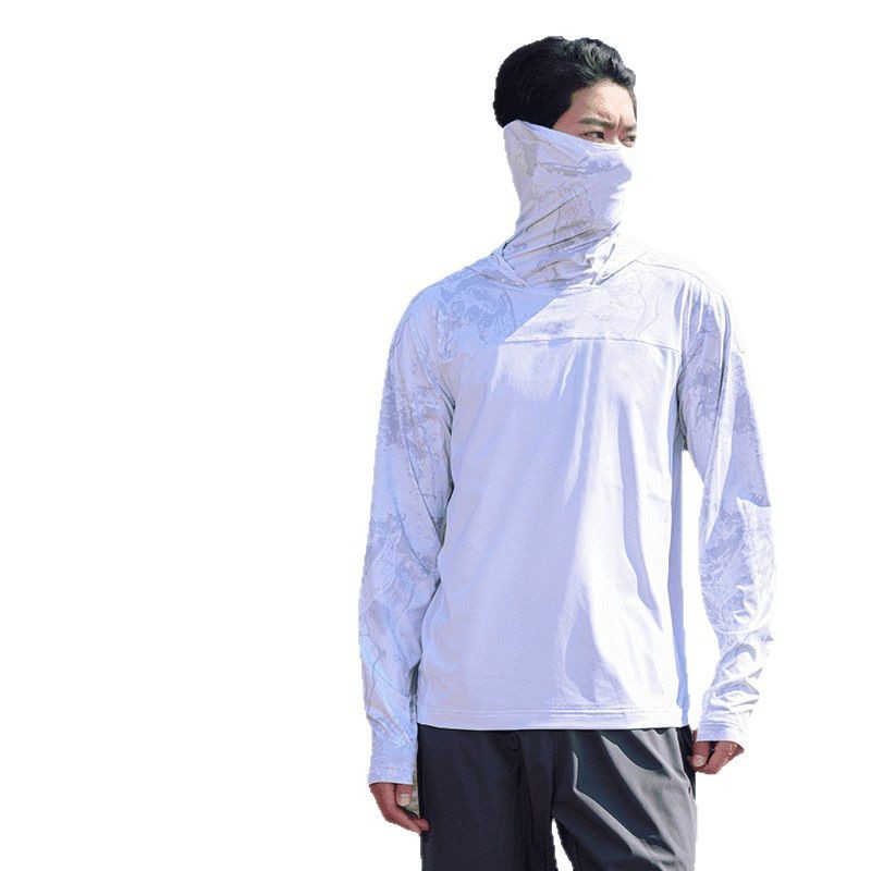 網眼氷糸日焼け止め服新型男性夏超薄迷彩マスク釣り通気氷糸速乾釣り服