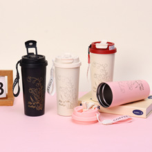 新款316不锈钢保温杯大容量手提吸管杯简约铃兰咖啡杯简约礼品杯