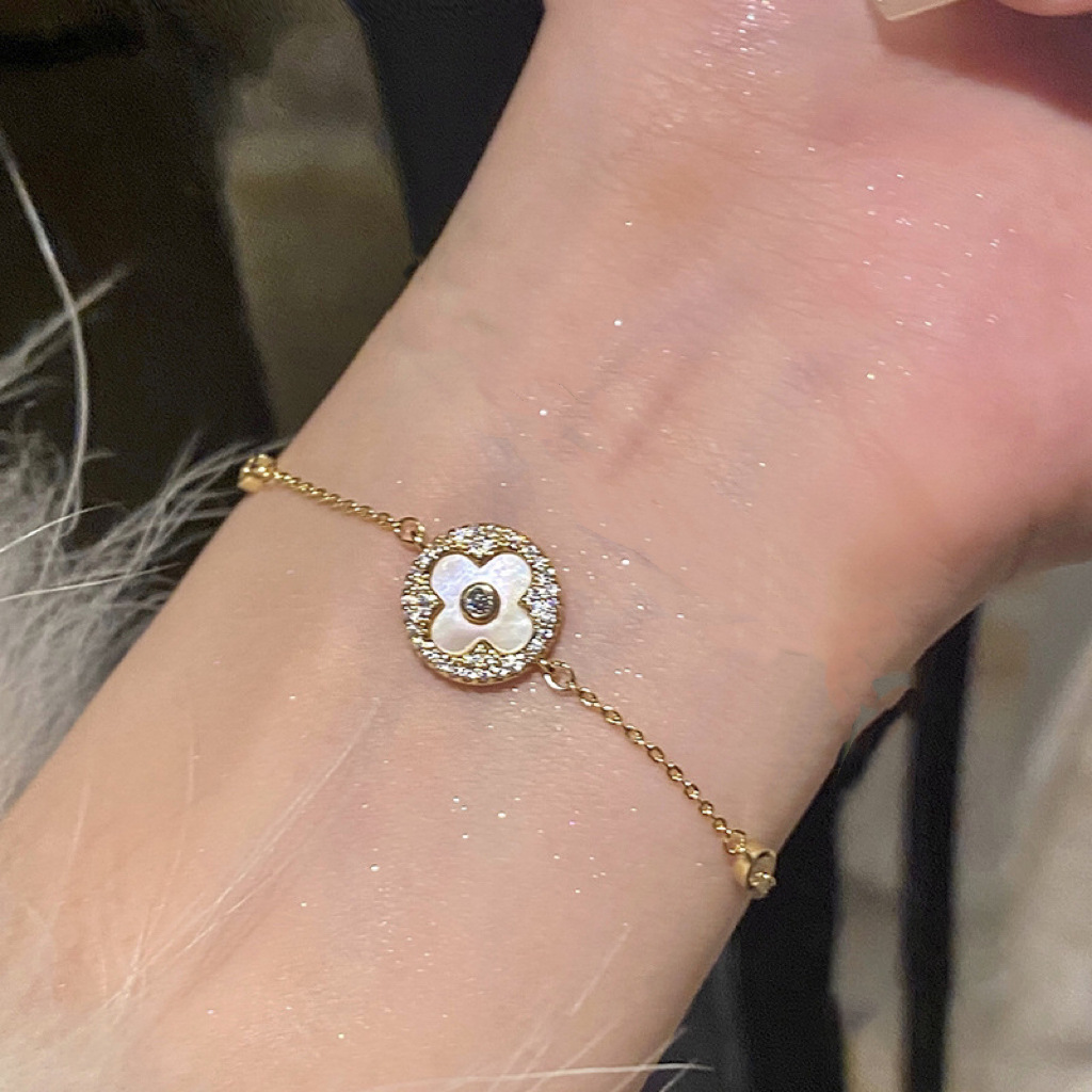 Pulsera de fritillaria redonda de circón transfronterizo, pulsera de sentido de alta gama para mujer, temperamento de moda, joyería de lujo ligera al por mayor