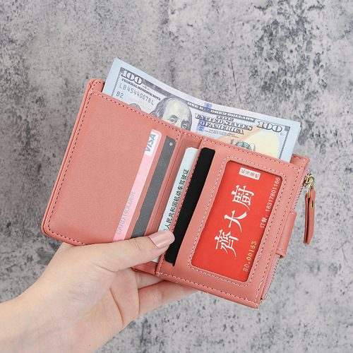  new buckle vertical style women's Korean version multi-card slot short coin purse card bag small wallet zipper