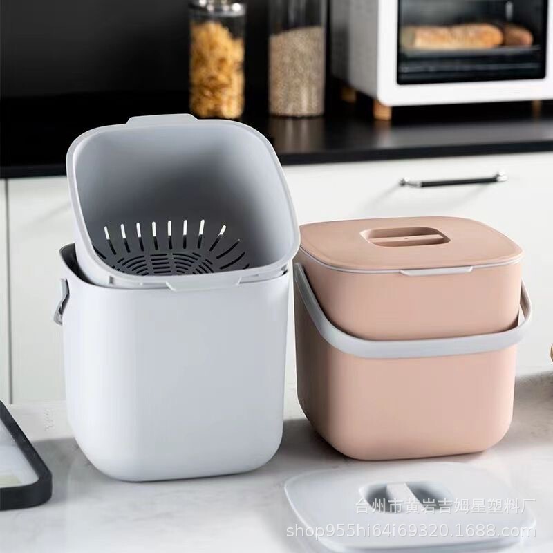 Creative Desktop Kitchen Waste Bin, Simple Household Portable Trash Can, Square Storage Bin with Lid, Kitchen Recycling Bin