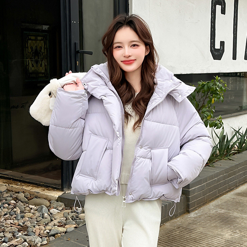 Europa americana ropa de algodón corta mujer invierno 2025 nuevo estilo de moda con capuzas curry grueso chaqueta de algodón
