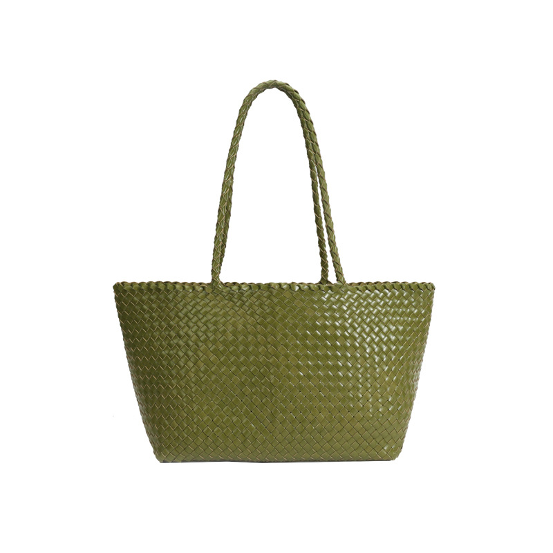 2025 New Genuine Leather Large Capacity Tote Bag For Women Hand-Woven Shoulder Bucket Bag For Travel Vacation And Commuting - Thumbnail 5