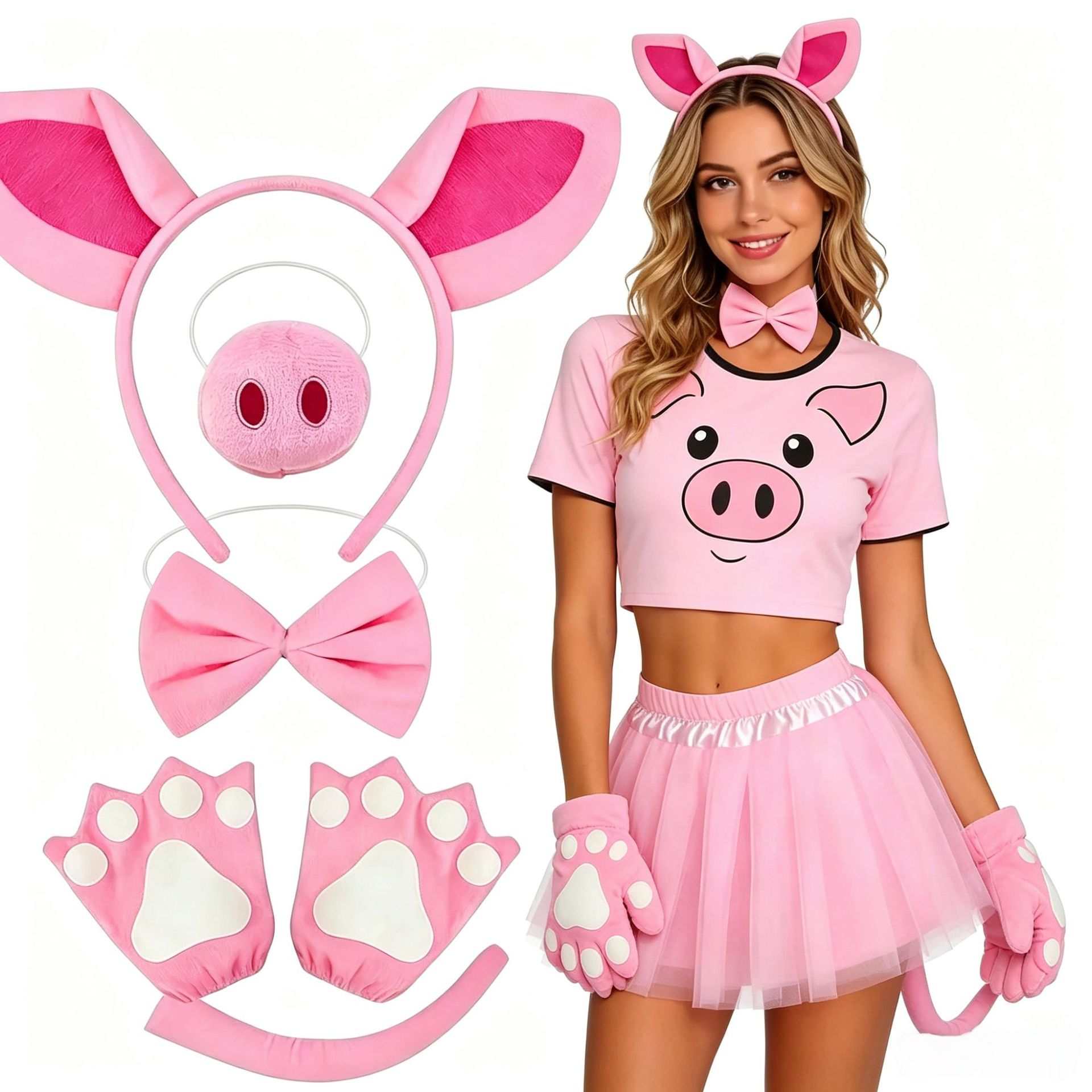 Cross-Border Hot-Selling Plush Pink Pig Headband for Washing Face, Women's Halloween Headband, Animal Headwear, Little Pig Headband