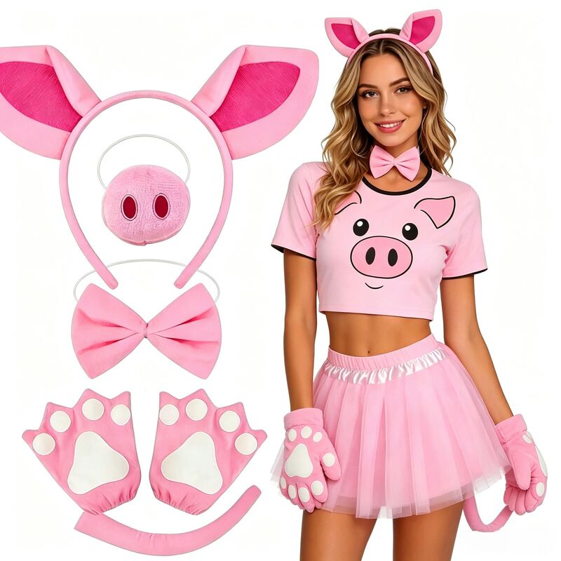 Cross-Border Hot-Selling Plush Pink Pig Headband for Washing Face, Women's Halloween Headband, Animal Headwear, Little Pig Headband