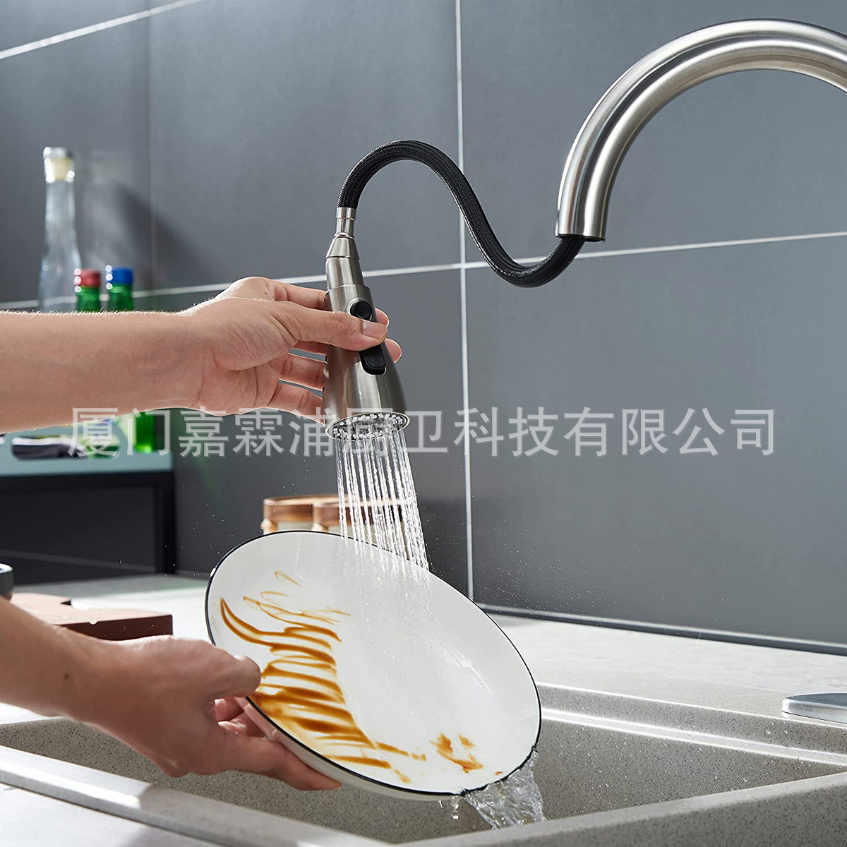 Cross-border kitchen sink, three-function, double-blade water, mesh water, small waist, pull-out faucet, shower head undefined