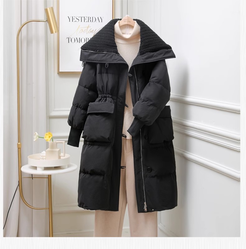 Cappotto lungo donna invernale stile retro imbottito sotto ginocchio_voghion.com