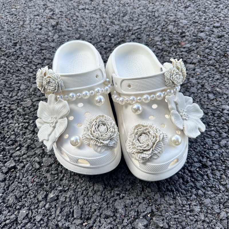 본화이트 부케+진주+체인 [14종세트] 크록스 무손상 설치