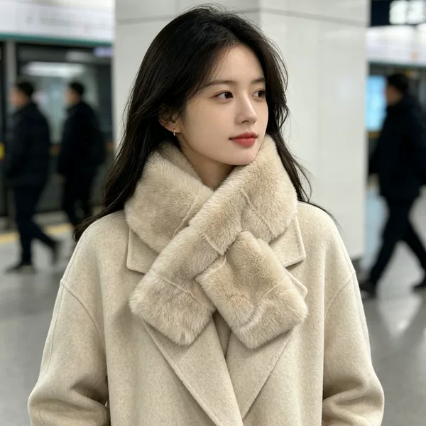 New Cross-Style Solid Color Plush Scarf, High-Quality Furry Scarf for Women, Versatile and Thickened for Winter Warmth