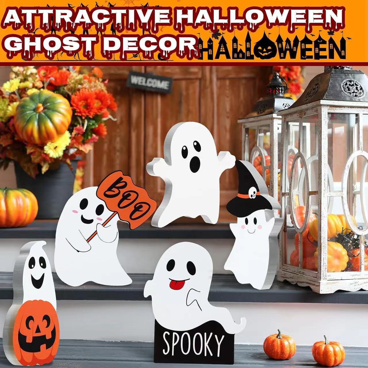 Decorațiuni de Halloween cu fantome drăguțe noi, set de 5 piese, decorațiuni pentru birou, material PVC_voghion.com