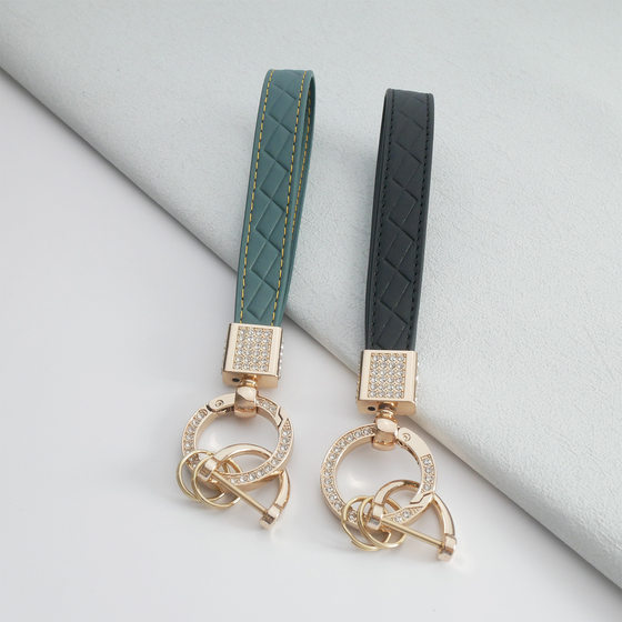 Lengthened leather car keychain lanyard French light luxury diamond-embedded keychain mobile phone bag Car Accessories Wholesale