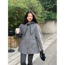 返 2025秋冬季新款韩国东大门兔耳朵连帽羊毛呢羊毛大衣外套