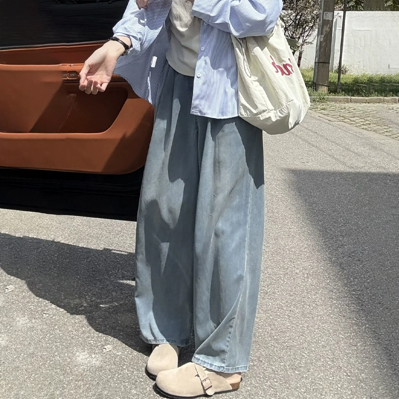 Джинсы Tencel женские летние, тонкие, полные девушки, стройнящие, фигура груша, эластичная талия, прямые широкие брюки.