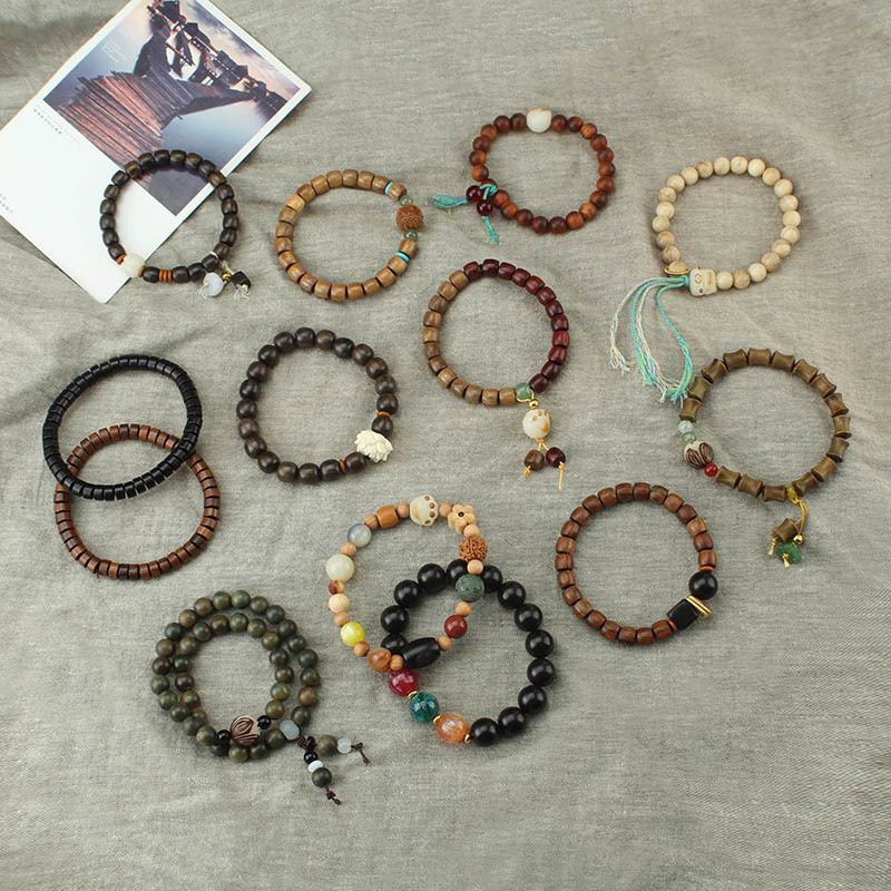单圈简约时尚木珠多宝手串檀木猫抓菩提森系学生复古潮手链男女款