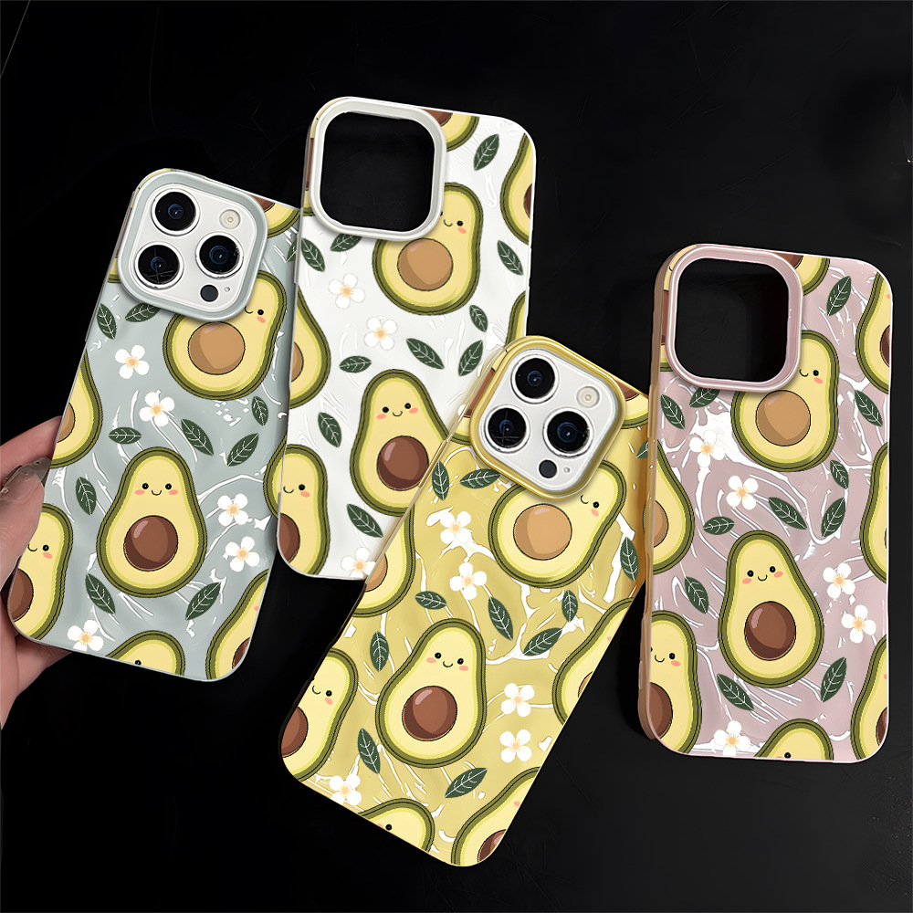 可爱牛油果苹果16promax手机壳陨石纹14pro手机保护套大孔13P软壳