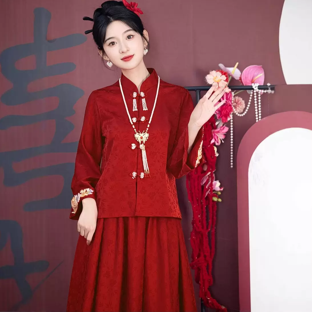 敬酒服新娘红色套装2025新款订婚衣服新中式秀禾服婚服结婚礼服裙
