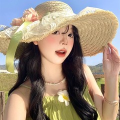 2025 新しい花ちょう結び麦わら帽子女性の海辺ビーチ休暇スタイルレース大きなつば夏の日焼け止めサンハット